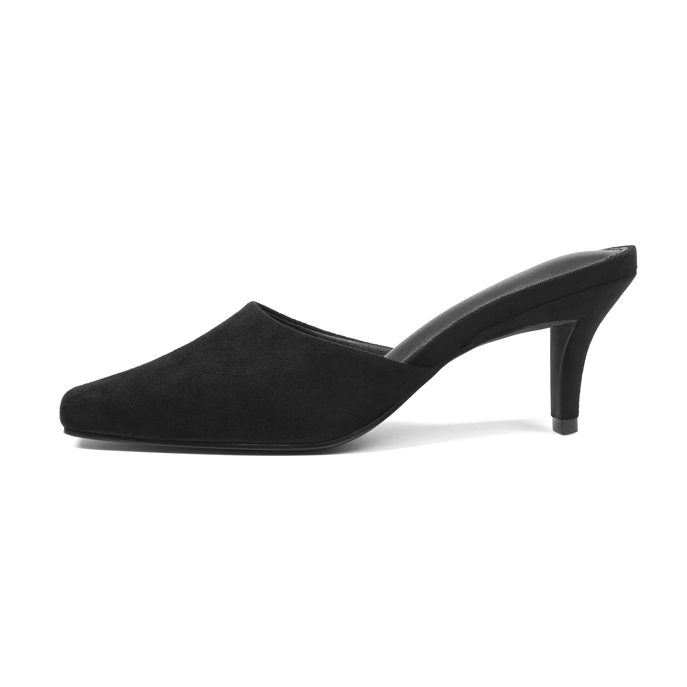 Kitten Heels Mules for Women Closed Square Toe Slip On Suede Summer Backless Pumps Dress Shoes for Daily Wear-image-47