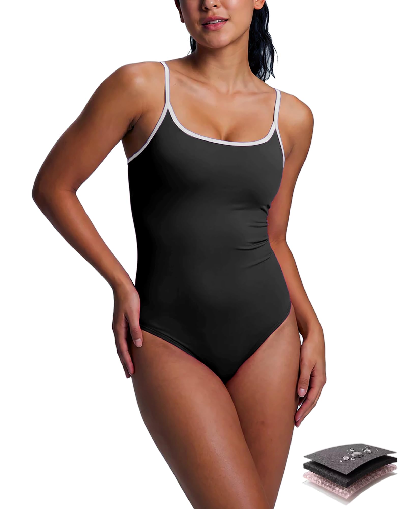 Period Swimwear for Teens One Piece Ultra-Thin Quick-Dry Leakproof Tummy Control Swim Suit ，Multi