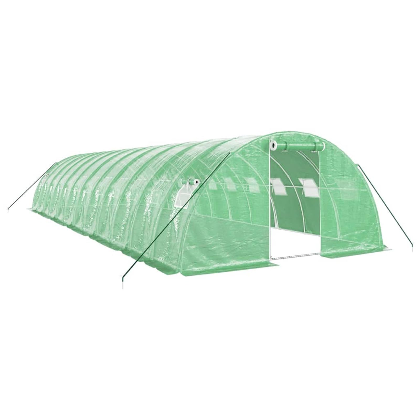 Tunelowa szklarnia ogrodowa, szklarnia ogrodowa z oknami do zielonych roślin i owoców, szklarnia z zieloną stalową ramą, 48 m², 12 x 4 x 2 m