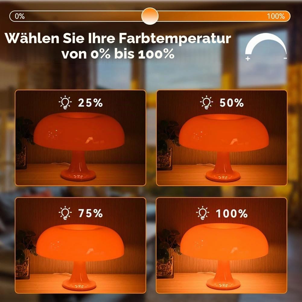 Orange Tischlampe LED Pilz Tischleuchte mit USB Kabel Nachtlicht Innen Dimmbar Nachttischlampe Moderne Beleuchtung Tischlichter Mushroom Dekoration Lampe für Schlafzimmer Wohnzimmer,Orange
