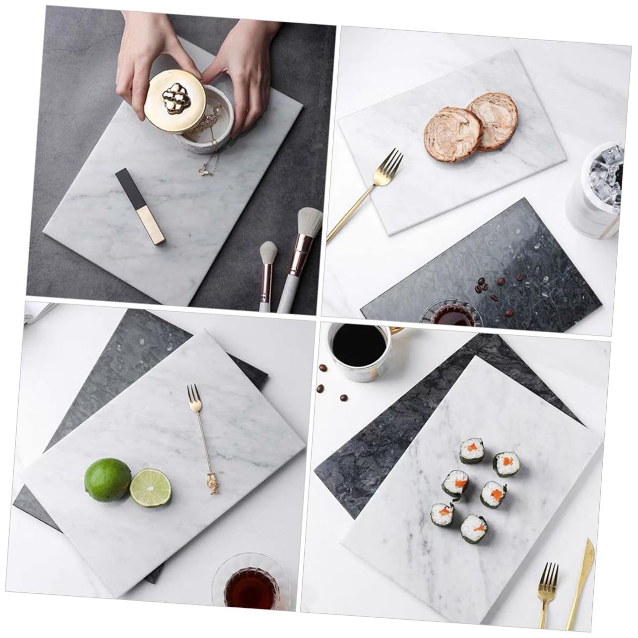 Tabla de Mármol Blanco para Cortar y Servir, Resistente a Manchas y Ligera, Adecuado para Cocina y Presentación de Alimentos
