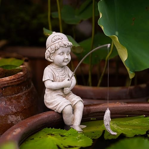 Miniatura 5 de Goodeco Elefante con linterna solar y estatua de pescador para decoración de jardín con atractivo de regalo, regalos de buena suerte