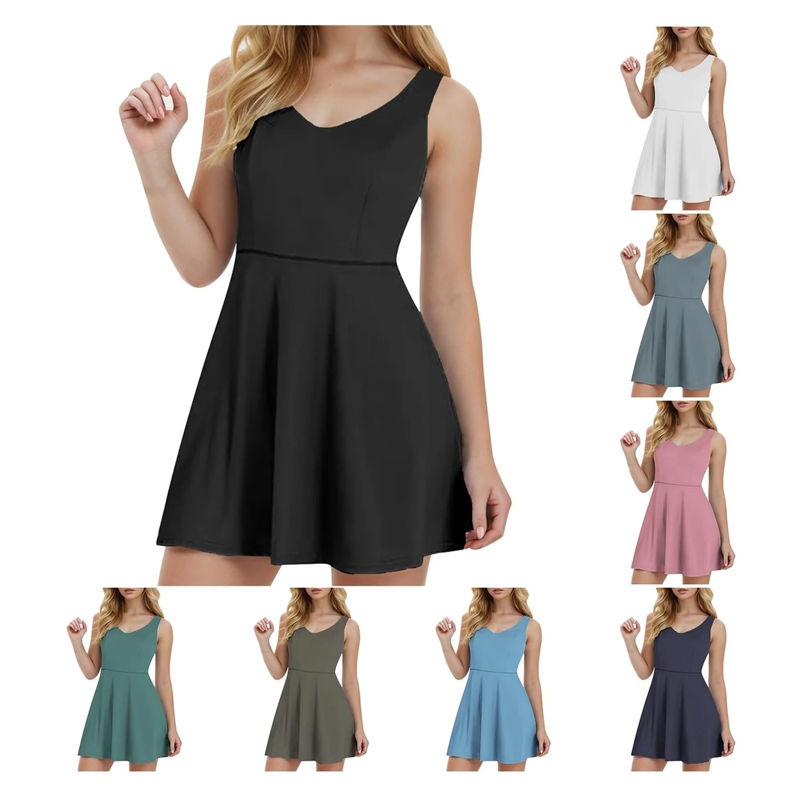Vestito Tennis Donna Abito da Tennis da Donna Tinta Unita Sport da Vacanza al Mare con Tasca incorporata Pantaloncini Mini Abiti Traspiranti Senza Schienale(Dark Gray,S)