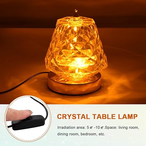 Miniatura 4 de Lámpara de cristal, lámpara de escritorio de luz nocturna de cristal, lámpara de mesa regulable recargable por USB, lámparas doradas transparentes y