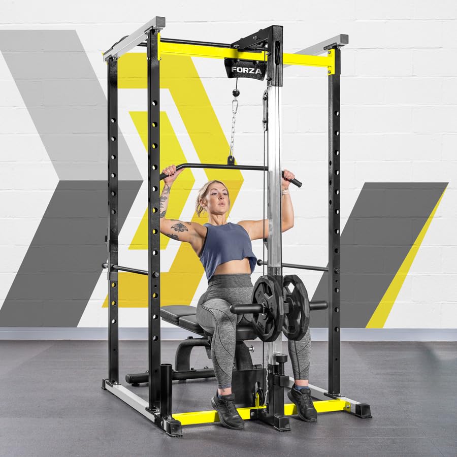FORZA Power Rack con barra per trazioni, barre per dip, ganci a J e ganci di sicurezza, gabbia per squat resistente per allenamento in casa e in palestra
