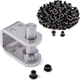 Eyelet Setting Tool & Eyelet Combo - (1) [ #8 3-Piece Eyelet Setting Tool (1/4 Inch) ] + (100) [#8-9 Black Eyelets (1/4 Inch diameter)] - for Holster Making, Sewing, Tents, Banners, Sails, etc.