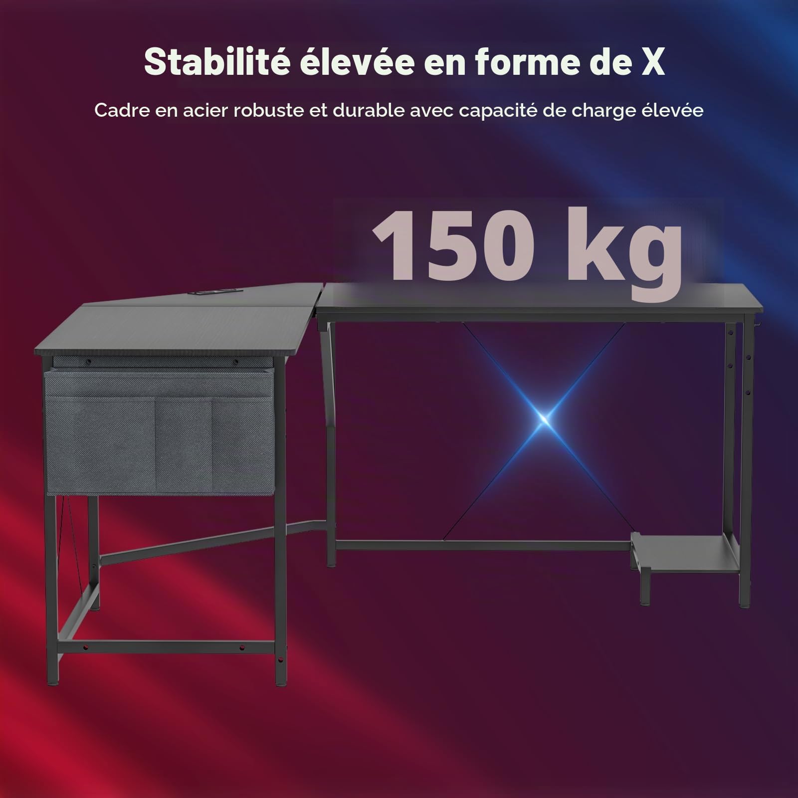 Bureau d'angle Informatique Gaming avec Fonction de Chargement, en Coin pour Ordinateur Station de Travail, pour Gamer, Table en Bois, pour Maison et Bureau Noir
