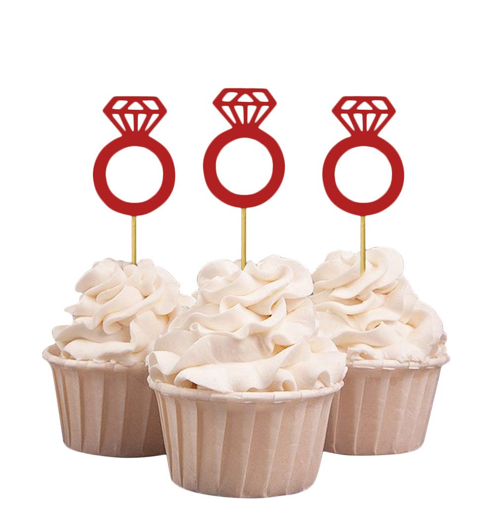 Darling Souvenir Wedding Engagement Ring Cupcake Toppers Party Dessert Decorations - Pack Of 40