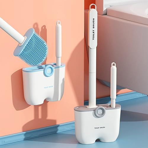 Toilet Brush and Holder Toilet Bowl Brush and Holder with 2 Type BrushSilicone Toilet Brush  Slit Brush Bathroom Toilet Accessories Cleaning