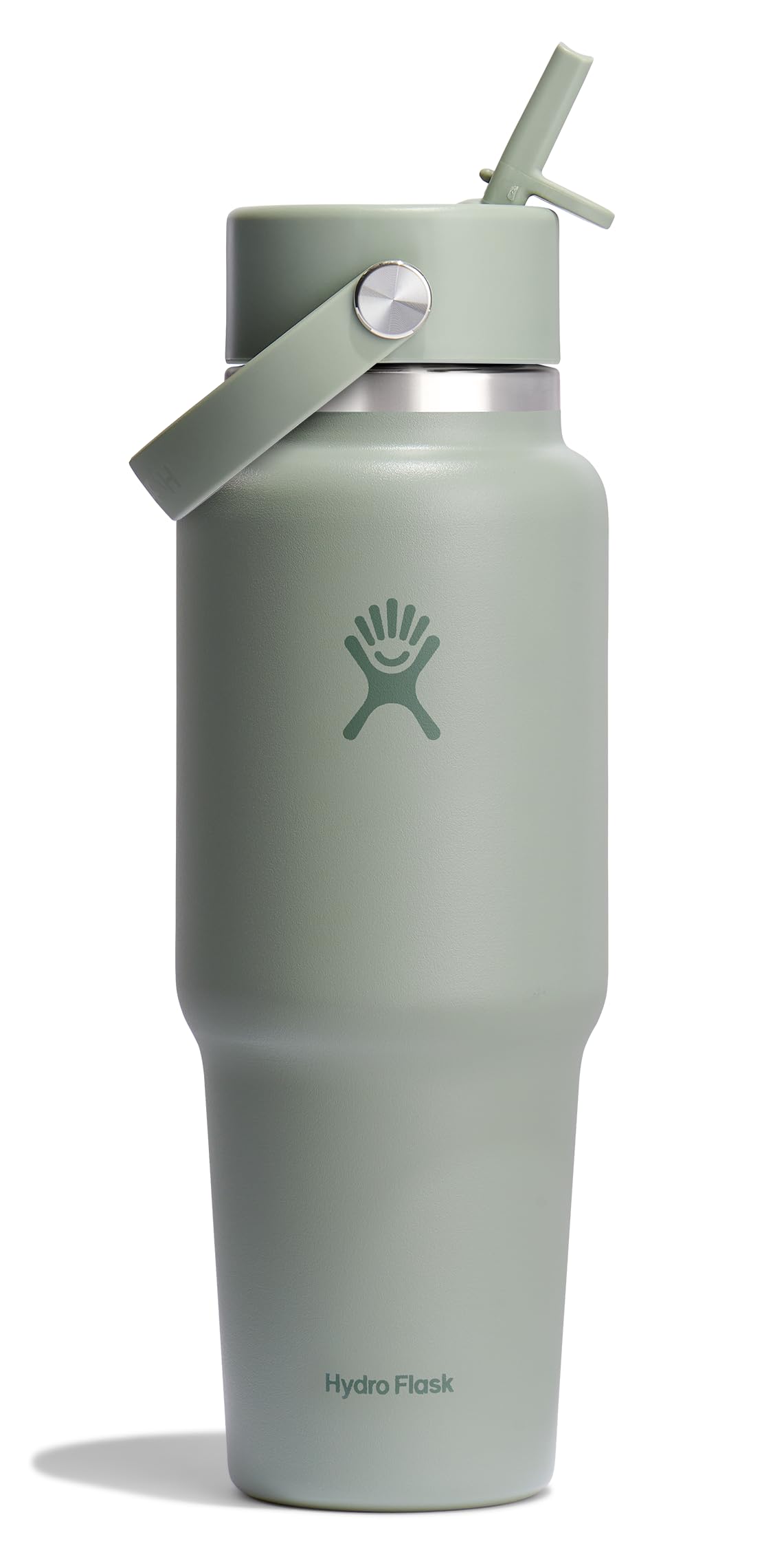 Hydro Flask Travel Water Bottle - Insulated Stainless Steel - Wide Straw Lid, Non Spill, Leakproof in 32 Oz Agave Green