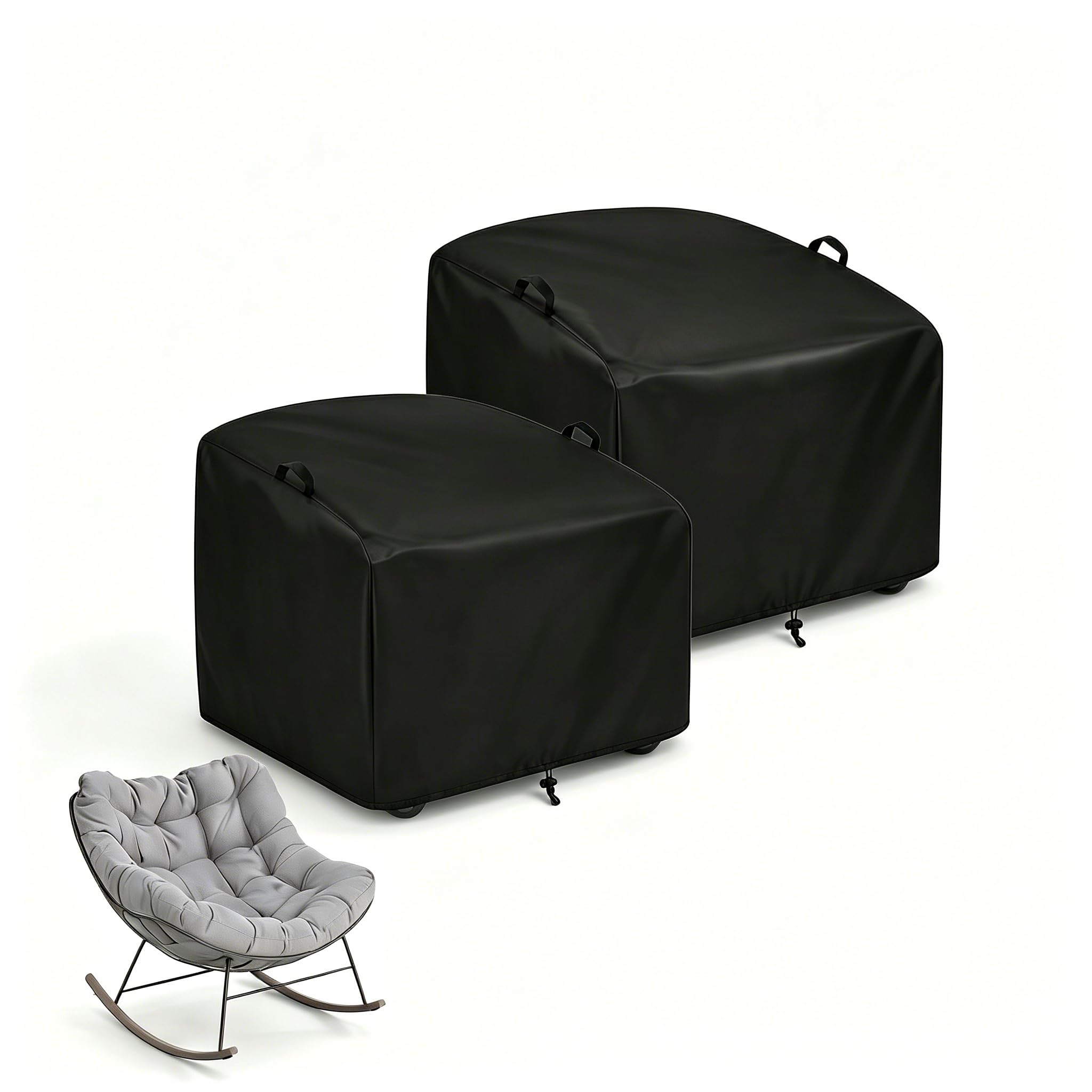 Patio Rocking Chair Cover Waterproof 210D Oxford Fabric, 113x98x90cm Garden Furniture Protector with Windproof Straps for Outdoor Swing Recliner Lounger, Black(2pc)
