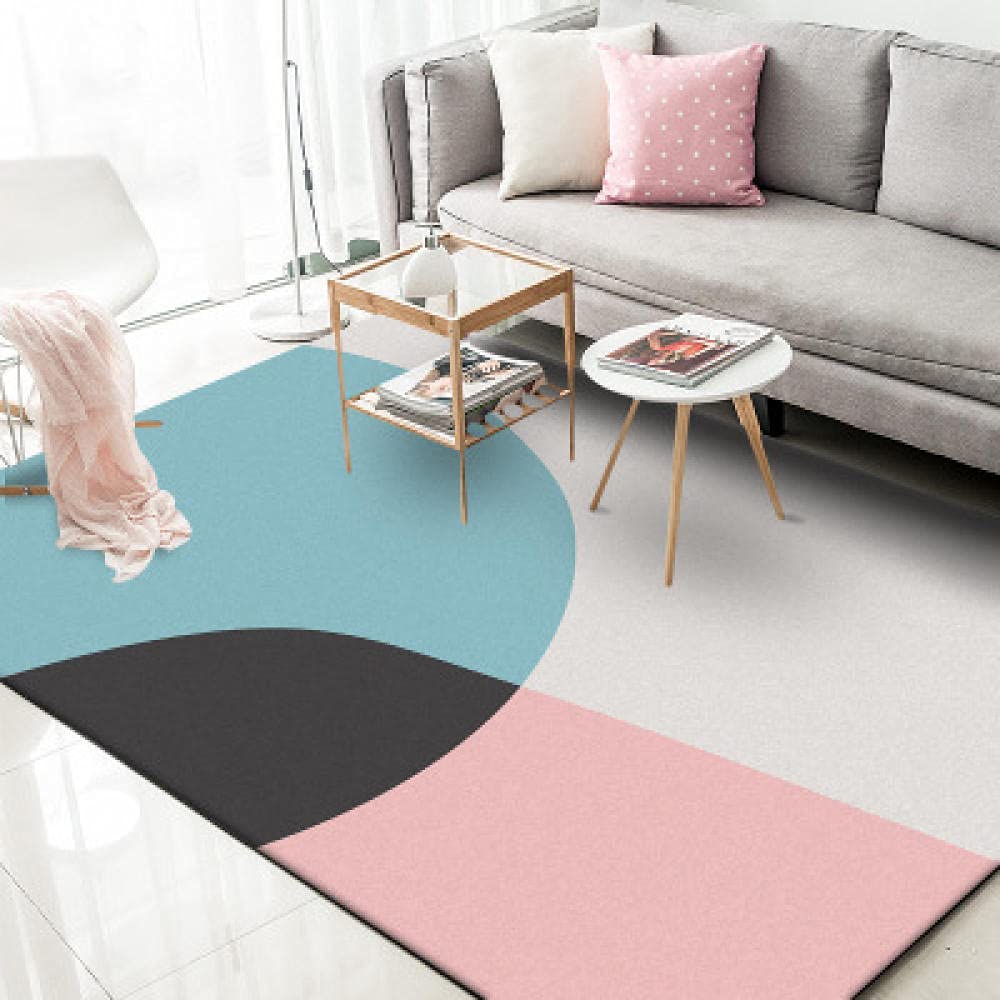 Tapis de salon géométrique bleu rose noir 140x200 cm pour intérieur moderne
