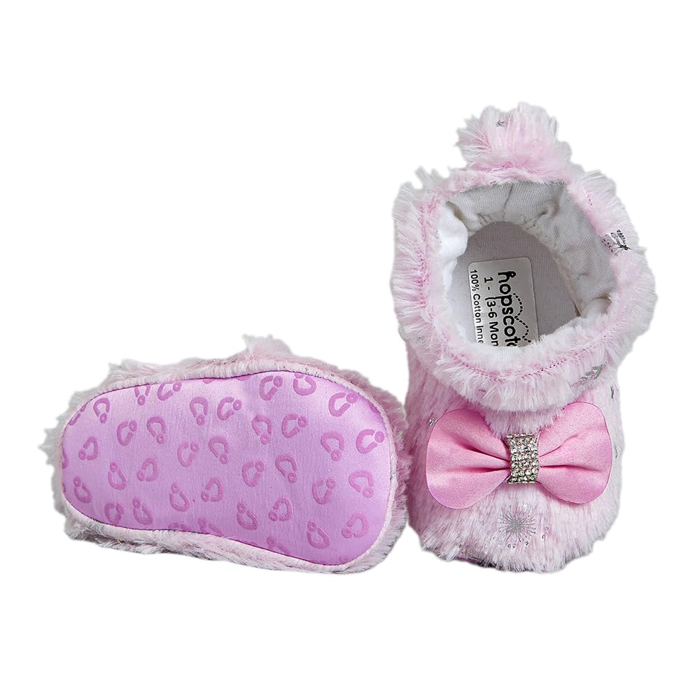 hopscotch Girls Pink Fluffy Bow Ankle Length Booties-picture-2