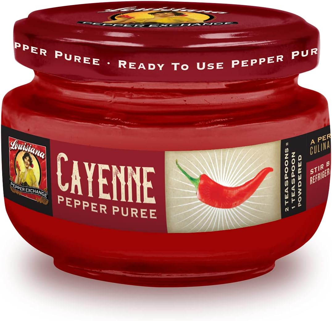 Cayenne - Louisiana Pepper Exchange - Fresh Pepper Replacement (Cayenne Pepper Puree) 1 Jar - Plant-Based, Gluten-Free. Replace Fresh Pepper and Cayenne Powder, Great for Seafood Boils, Cajun and Creole Dishes, and Bloody Mary Mixes - Cayenne Pepper Replacement