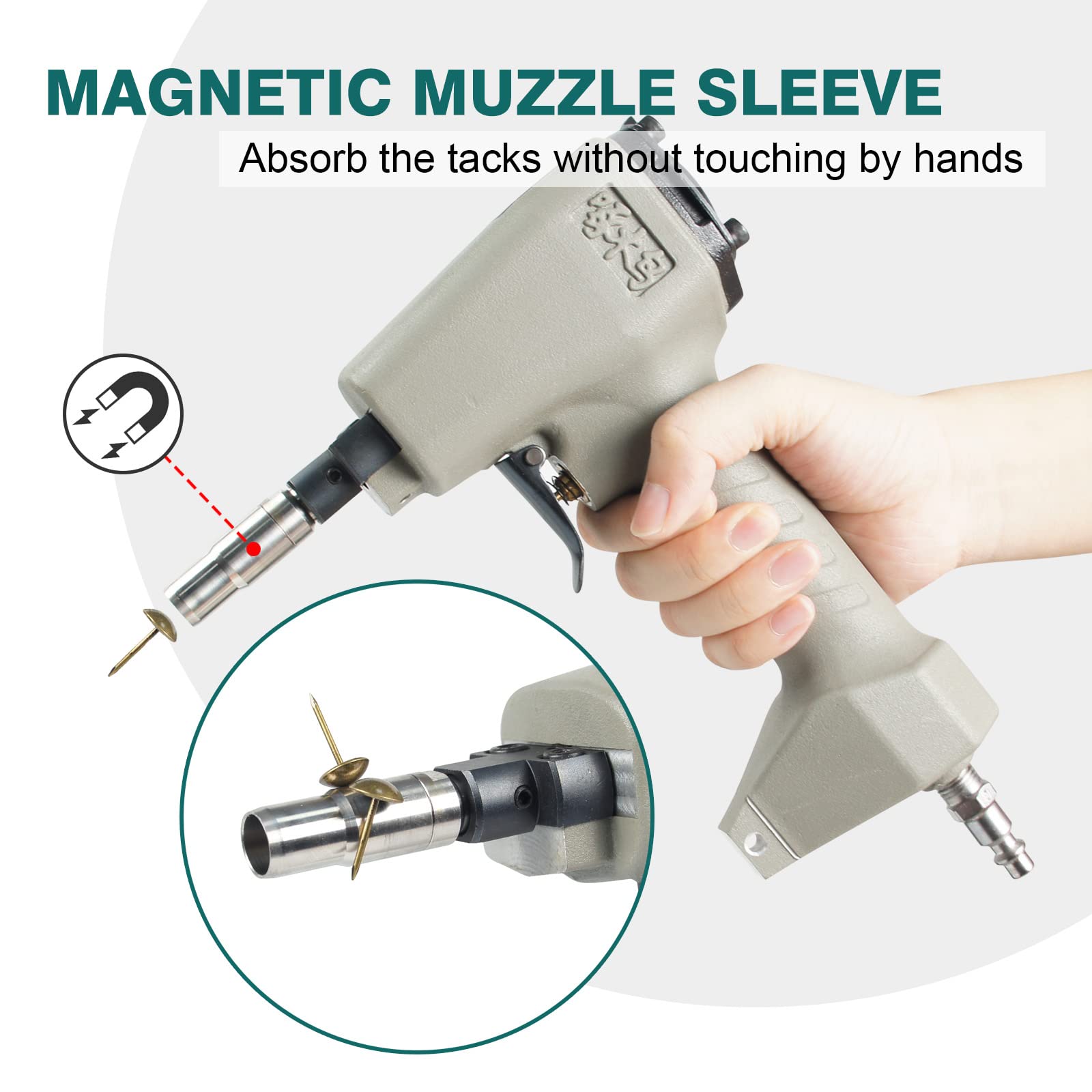 Woodpecker TU1230 Pistola neumática para clavos, 7/16 pulgadas (11,7 mm) de diámetro Air Power Deco Tack Nailer, Clavadora de acabado para sofá, Tapizado