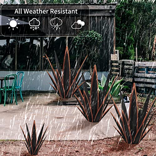 Image of KODIBO Large Tequila Rustic Sculpture, Rustic Metal Agave Plants for Outdoor Patio Yard, Home Decor Hand Painted Metal Agave Garden Yard Statue, Outdoor Lawn Ornaments Yard Stakes (Black -L)