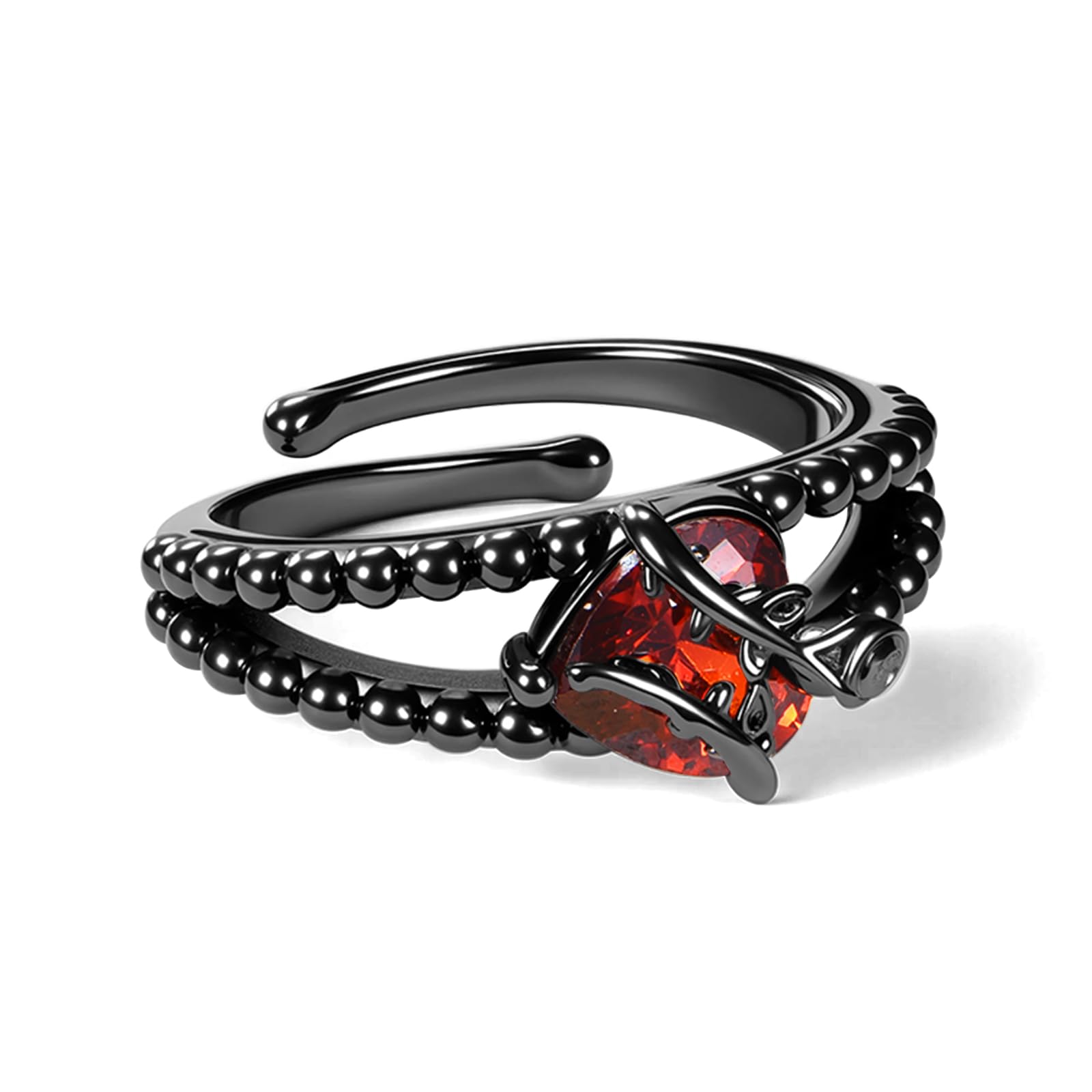DAYLINLOVE Schwarze Rose Ring 925 Sterling Silber Gothic Rot Herz/Kreuz Daumen Ring Goth Rose Schmuck Geschenke für Damen Frauen Mädchen Mama