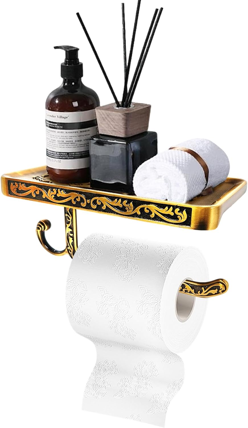 1Pcs Vintage Carved Toilet Paper Holder - FoyaHome Bronze Aluminum Alloy, Wall Mounted Bathroom Organizer for Vintage, Funky, and Boho Bathroom Decor