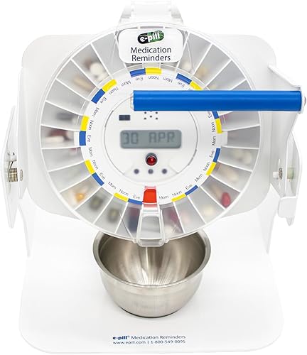 Miniatura 9 de e-Pill MedTime Station – Dispensador automático de pastillas bloqueado con base de volquete, 6 ajustes de alarma – Cubierta transparente transparente