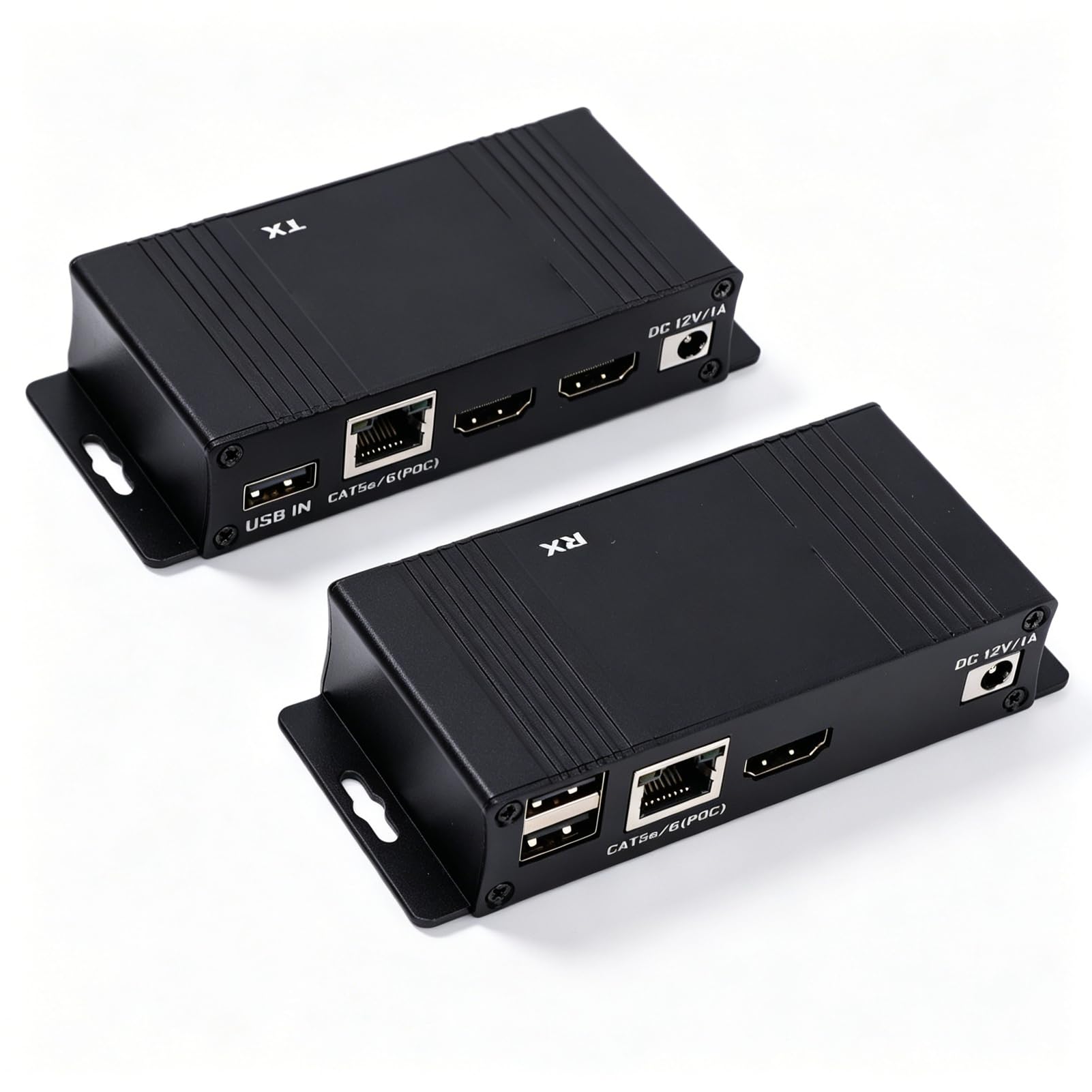 Dpofirs Przedłużacz HDMI KVM, Zestaw Nadajnika i Odbiornika Wideo 1080P 60 Hz, Zasięg 196 Stóp / 60 M (black)