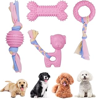 RIGHTWELL Puppy Teething Toys, 4 Pcs Puppy Toys Set, Teething Toys for Puppies with Cotton Ropes, Interactive Puppy Chew Toy for 8 Weeks