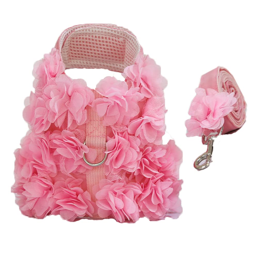 LtuzPet Vintage Floral Dog Dress with Leash Dog Harness Dress Leash Set Puppy Cat Rabbit Dresses with D-ring