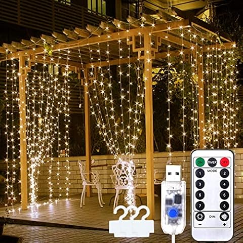 PASUTO String Lights, 300 LED Curtain Lights, 3mx3m USB Window Soft White Fairy Lights with 8 Modes Remote Light for Outdoor Indoor Wedding Garden Bedroom Halloween Christmas Decoration Cover