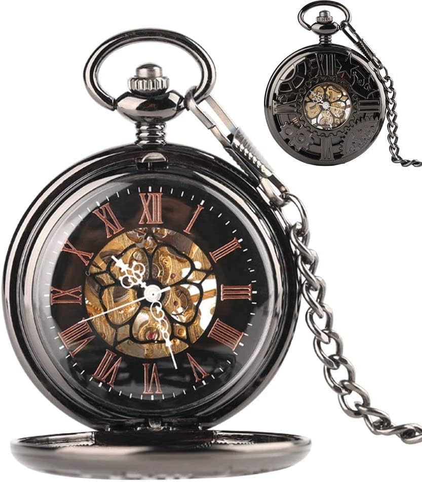 Mechanical Pocket Watch Steampunk for Men Antique Bronze Roman Numerals
