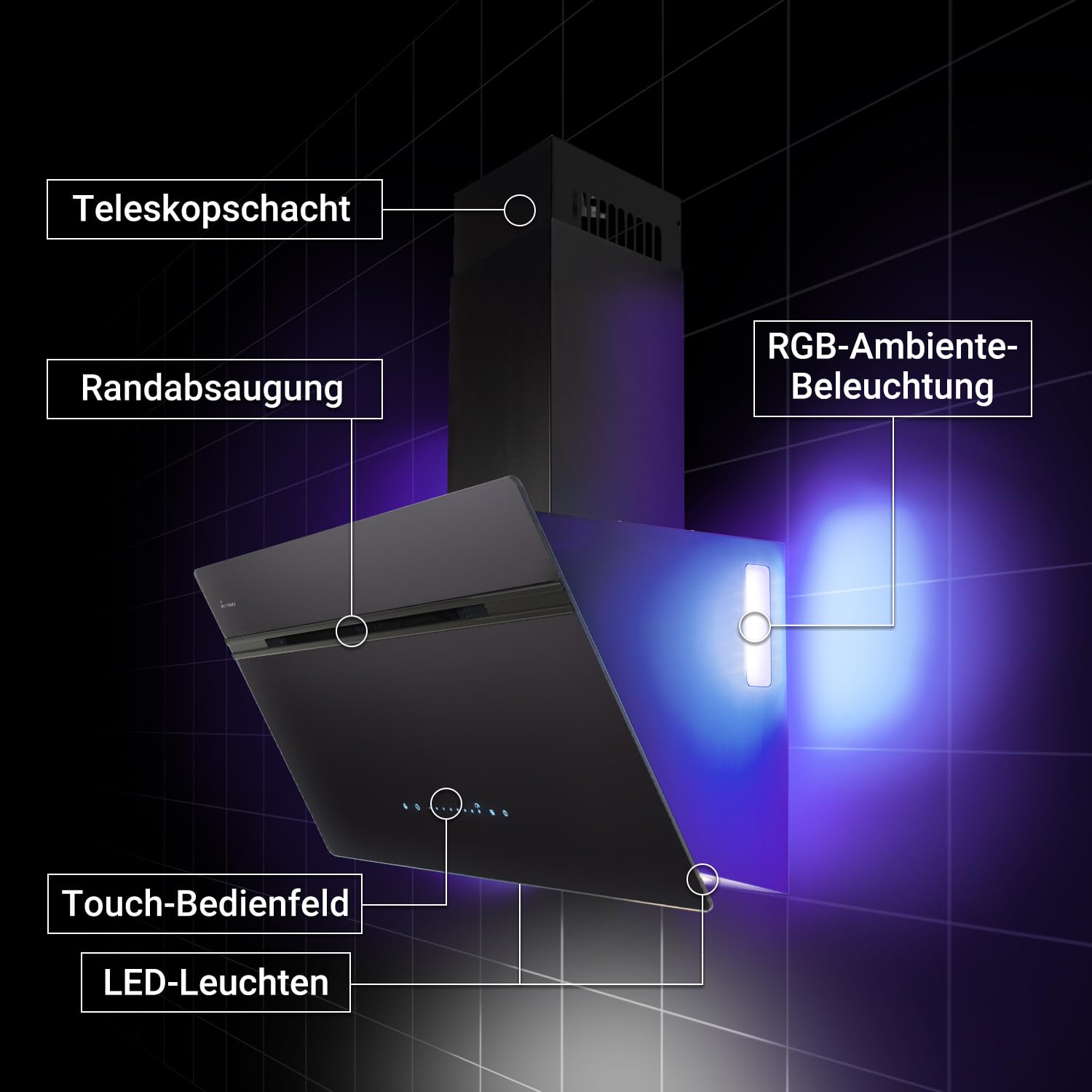 KKT KOLBE A+++ Okap Kuchenny 80 cm 782 m³/h Czarny Szkło SensorTouch WiFi