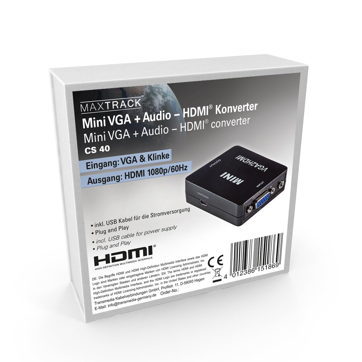 MAXTRACK CS40L Convertisseur VGA vers HDMI Full HD 1080p 60 Hz