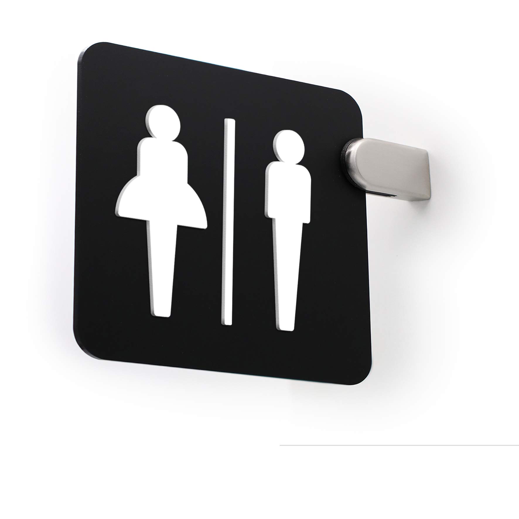 Signs - Letrero saliente de doble cara, en relieve (baño hombres y mujeres, restroom, toilette) Placa de señalización de WC con soporte mural para pasillos y salas (Modern)