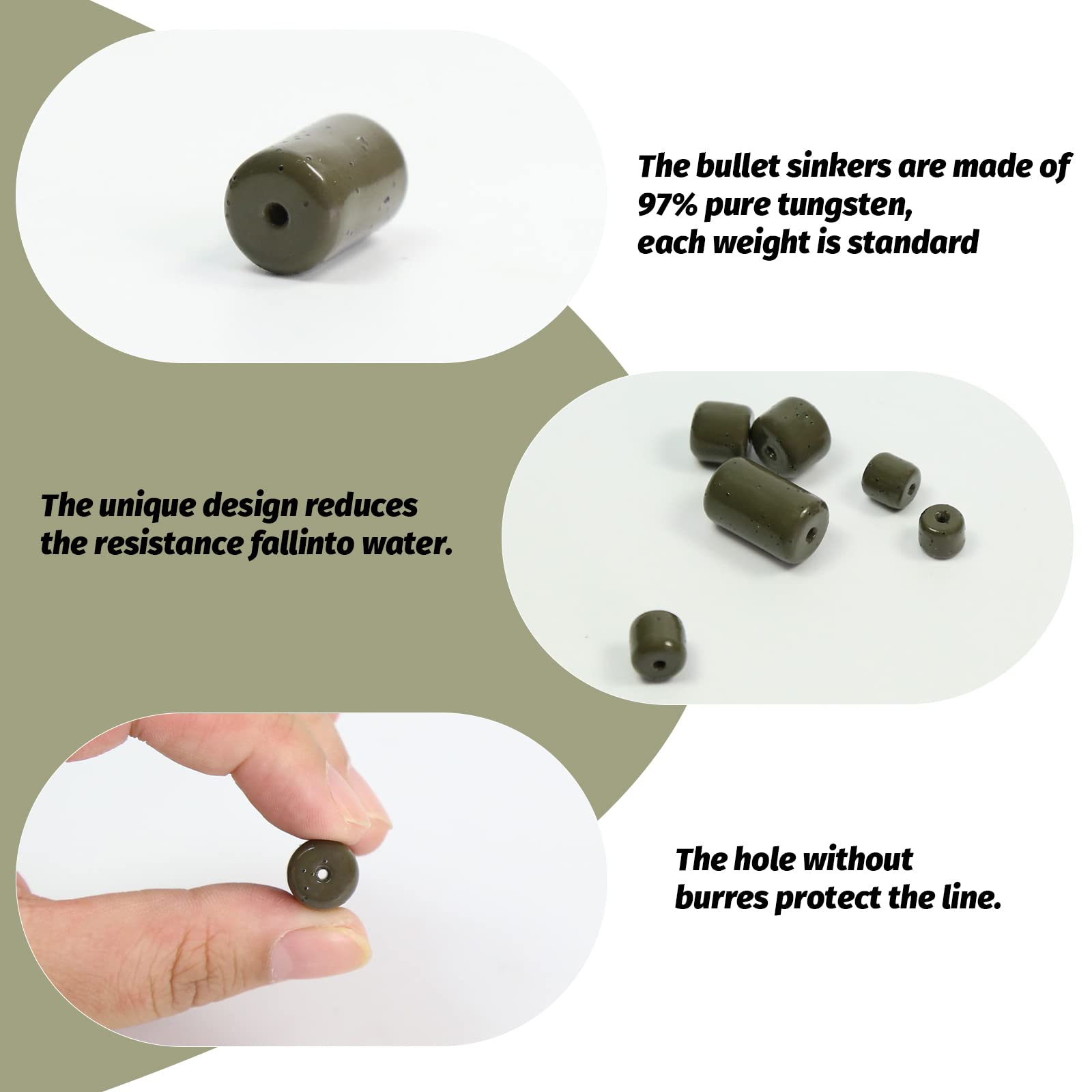 Croch 10 Pack Tungsten Barrel Weights for Carolina Rig Sizes 1/8 1/4 3/16 3/8 1/2 1oz (3/16 oz, B-Green)