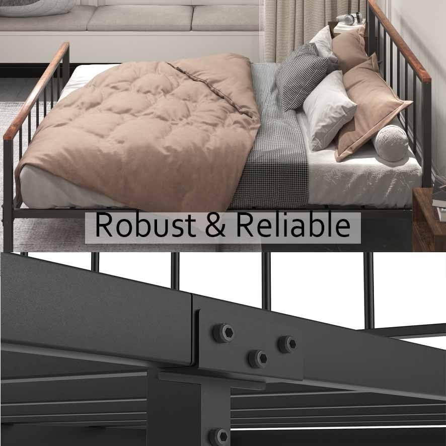 Miniatura 3 de Base de cama Queen con cabecero y estribo, marco de cama de plataforma metálica industrial, cámaras resistentes, base de colchón, sin ruido, no