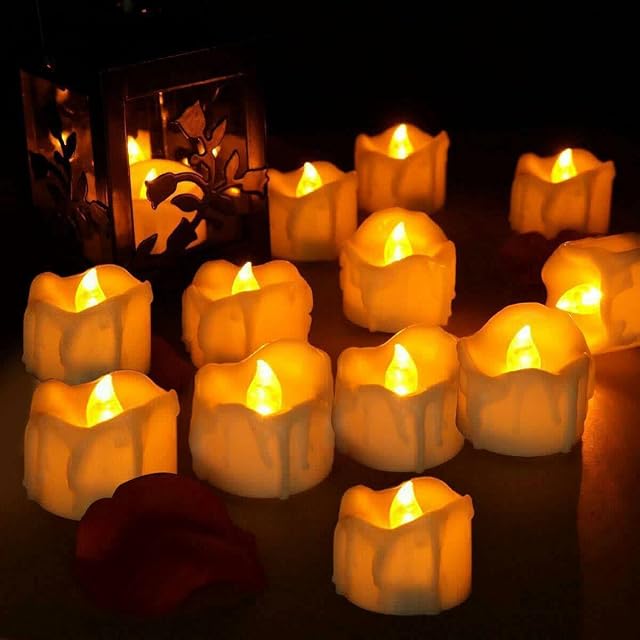 LED Candle Lights,12-Pack Realistic Flickering Flameless Candles Warm Yellow Battery Operated LED Tea Lights with Dancing Flame for Birthday,Festivals,Halloween,Home,Dinner,Christmas