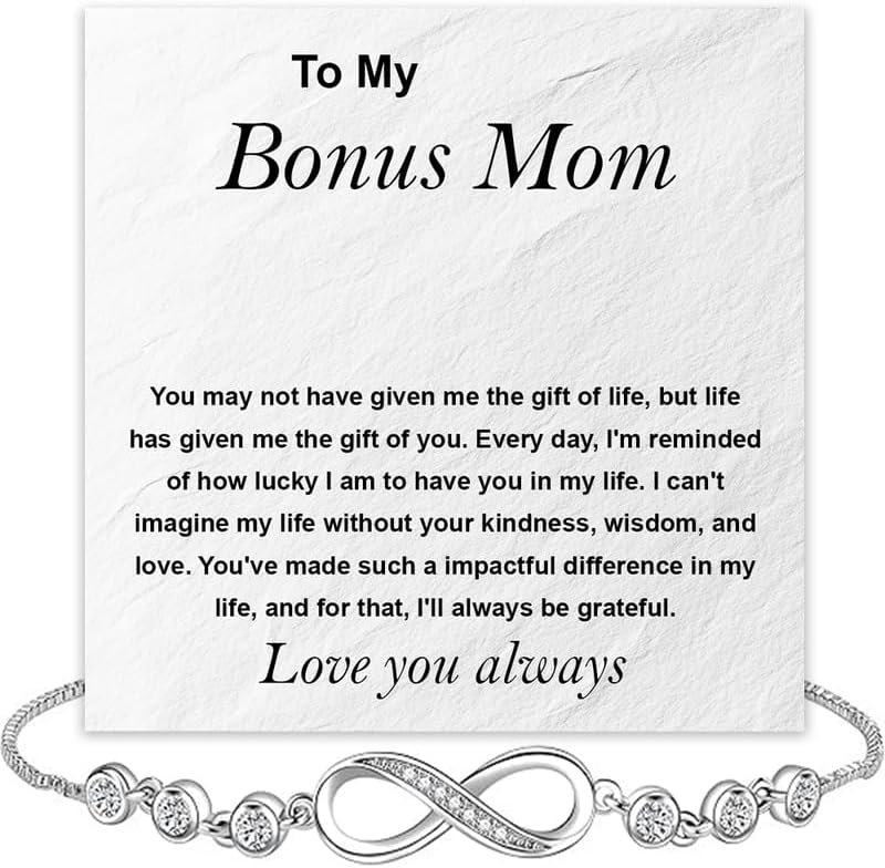 Bonus Mom Bracelet from Bonus Daughter Infinity Bracelet for Stepped Mom from Son, Christmas Birthday Gifts For Women, Star Heart Bracelets With Message Card & Gift Box