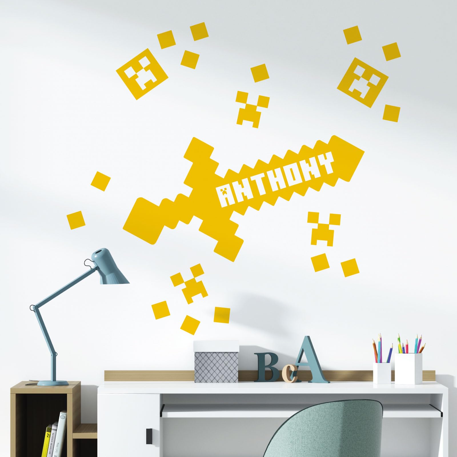 Gaming Mine Inspired Personalised Name - Gamers Bedroom Wall Sticker [Medium] [Sunflower]