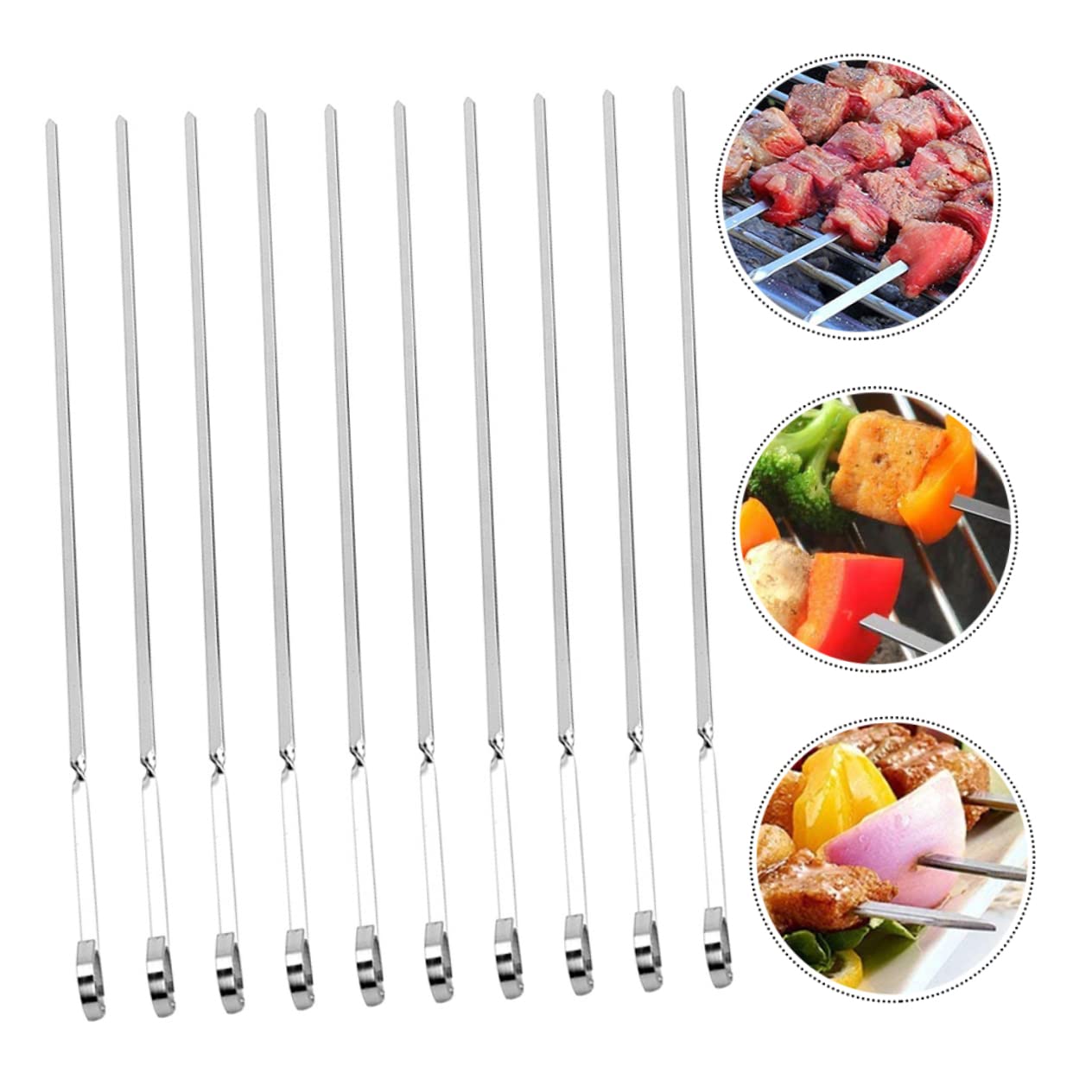 10 piezas Pinchos Inoxidable Reutilizables para Barbacoa al Aire Brochetas Planas Alta Conductividad Térmica y