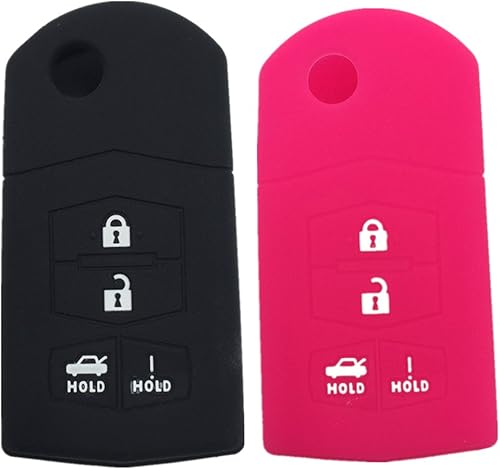 Ezzy Auto Funda de goma de silicona negra y rosa con 4 botones para llave, funda protectora de piel para Mazda 3 5 6 Mazda CX-7