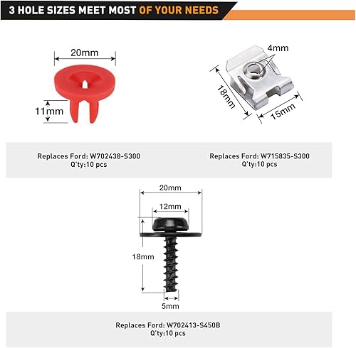 Vista 82 de GOOACC GRC-70 - 35 piezas de pernos de protección contra salpicaduras para motor, parachoques guardabarros, retenedor de empuje, clips de remache