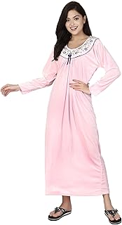 glossia Fashion Solid Embroidered Shaneel Velvet Warm Fabric Women Maxi Woolen Nighty/Night Gown(WNTY-D17-$)-picture-17