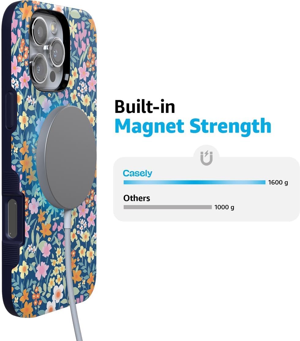 Casely iPhone 16 Pro Max Case | Full Bloom | Navy Floral | Bold Protective Design | Compatible with MagSafe