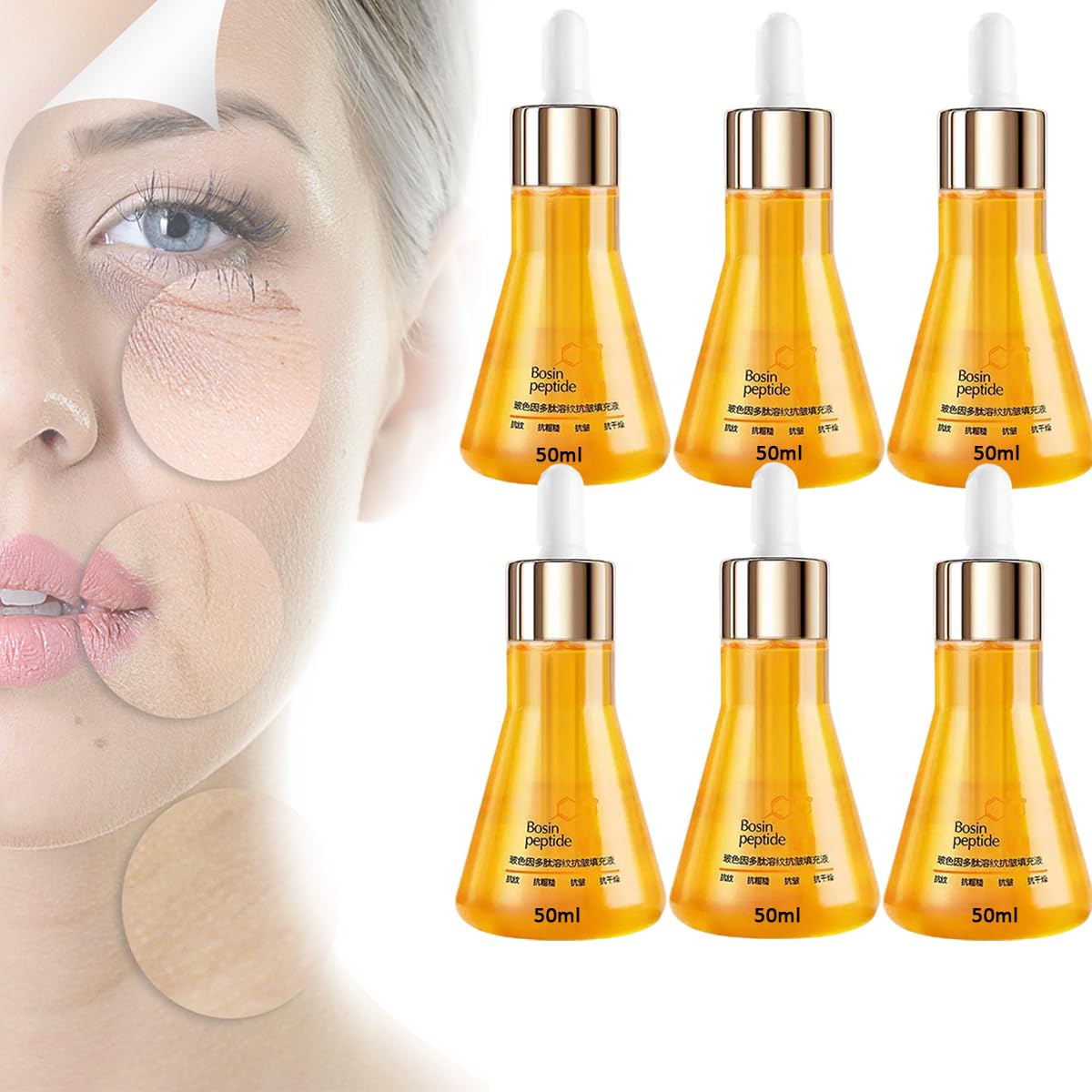 Flysmus Revitapeptide Reversal Serum, Bosin Peptide Serum, Damage Reversal Serum, Collagen Peptide Serum Anti-Ageing Essence, Anti-Wrinkle Filling Liouid for Face 50ml (6Pcs)