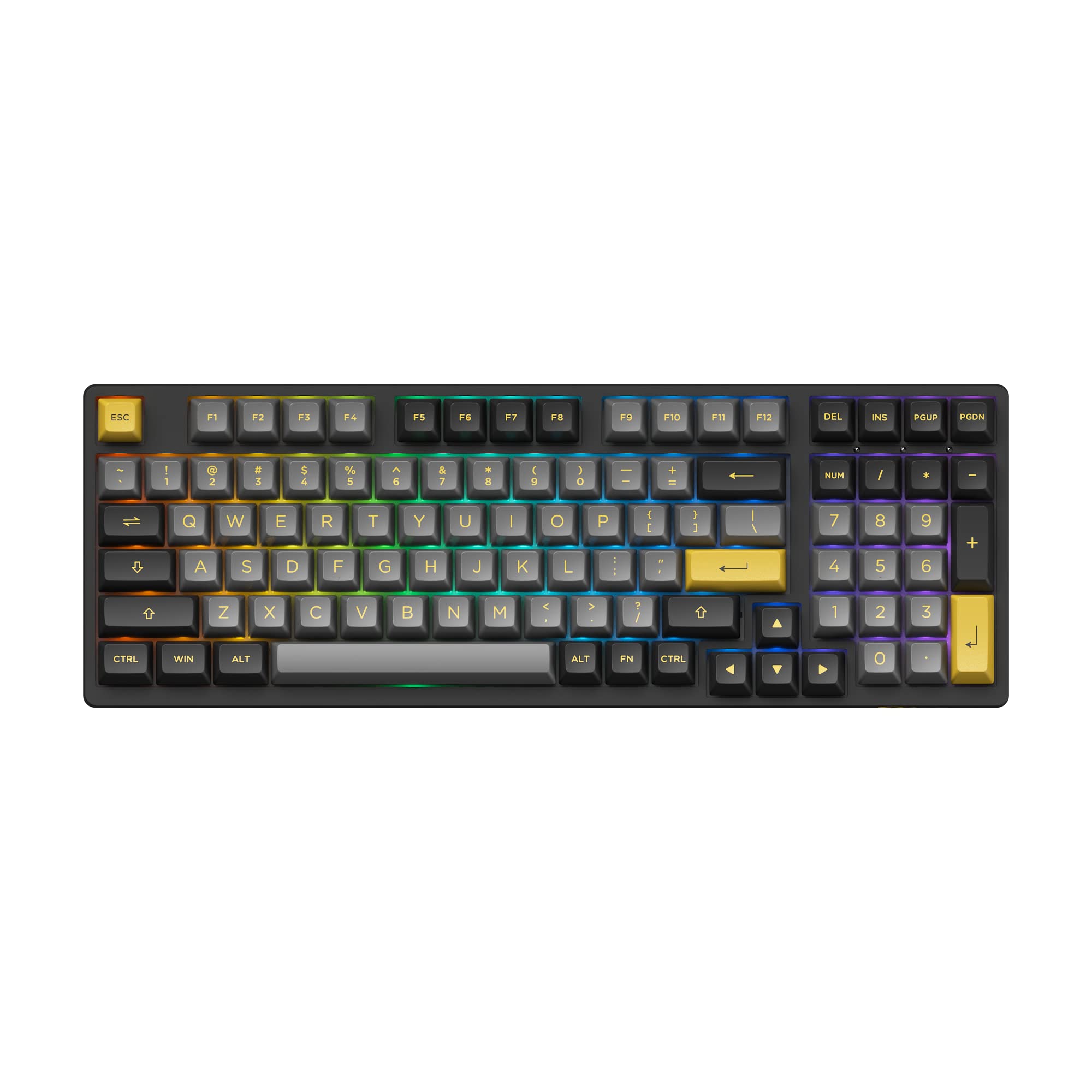 YUNZII AKKO Black&Gold 3098B 2.4Ghz Wireless/Bluetooth 5.0 /Wired 98 Keys Mechanical Keyboard, RGB H