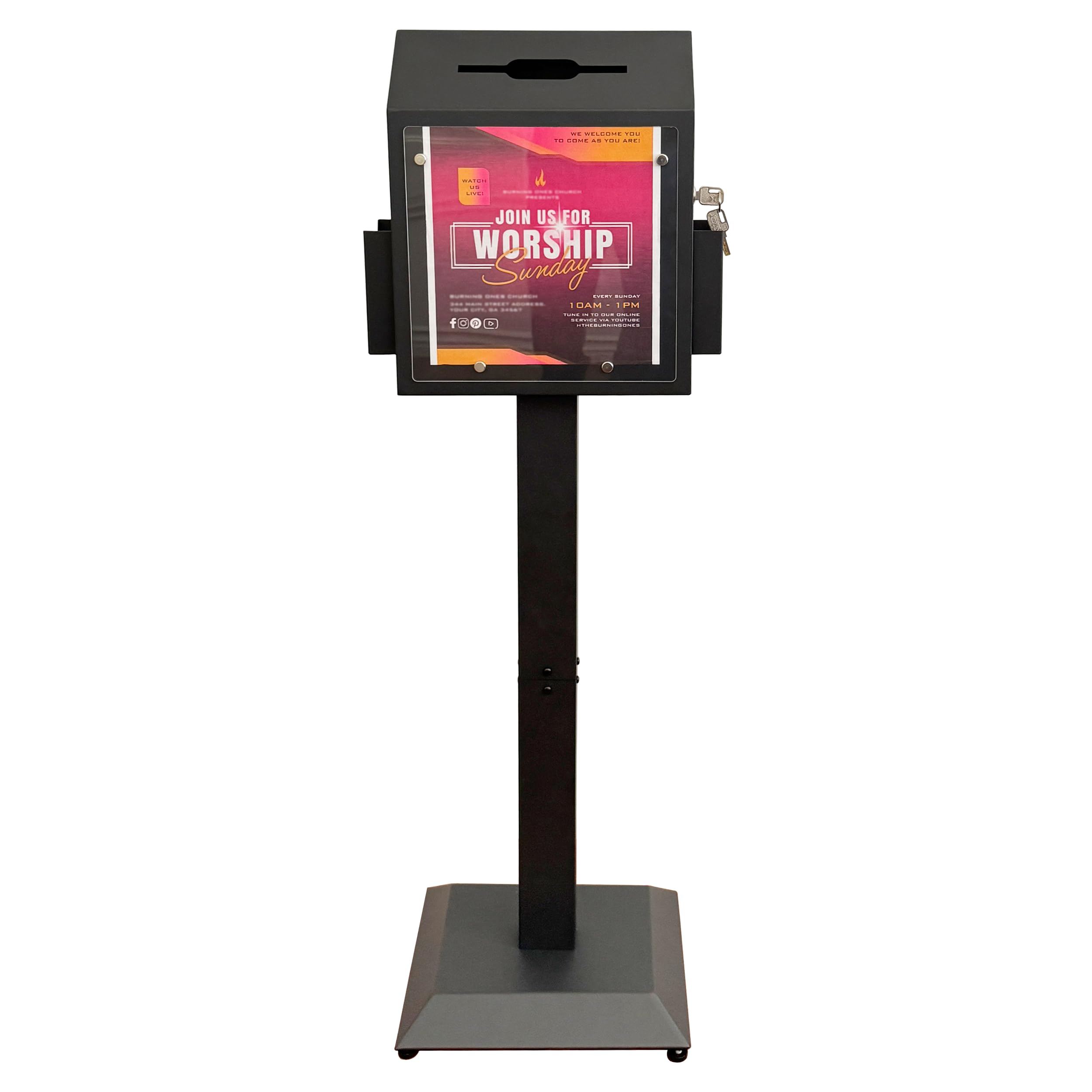 Floor Stand Offering Box, Lockable Donation &amp; Ballot Box, Black