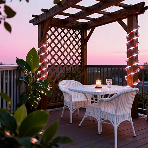 AurNyvaMay Solar Rope Lights 33Ft 100 LED Rope Lights for Outside 8 Modes White Fairy Light Solar Outdoor for Patio Fence Party Garden Yard Home Holiday Tree Decoration Candy Color - Image 8