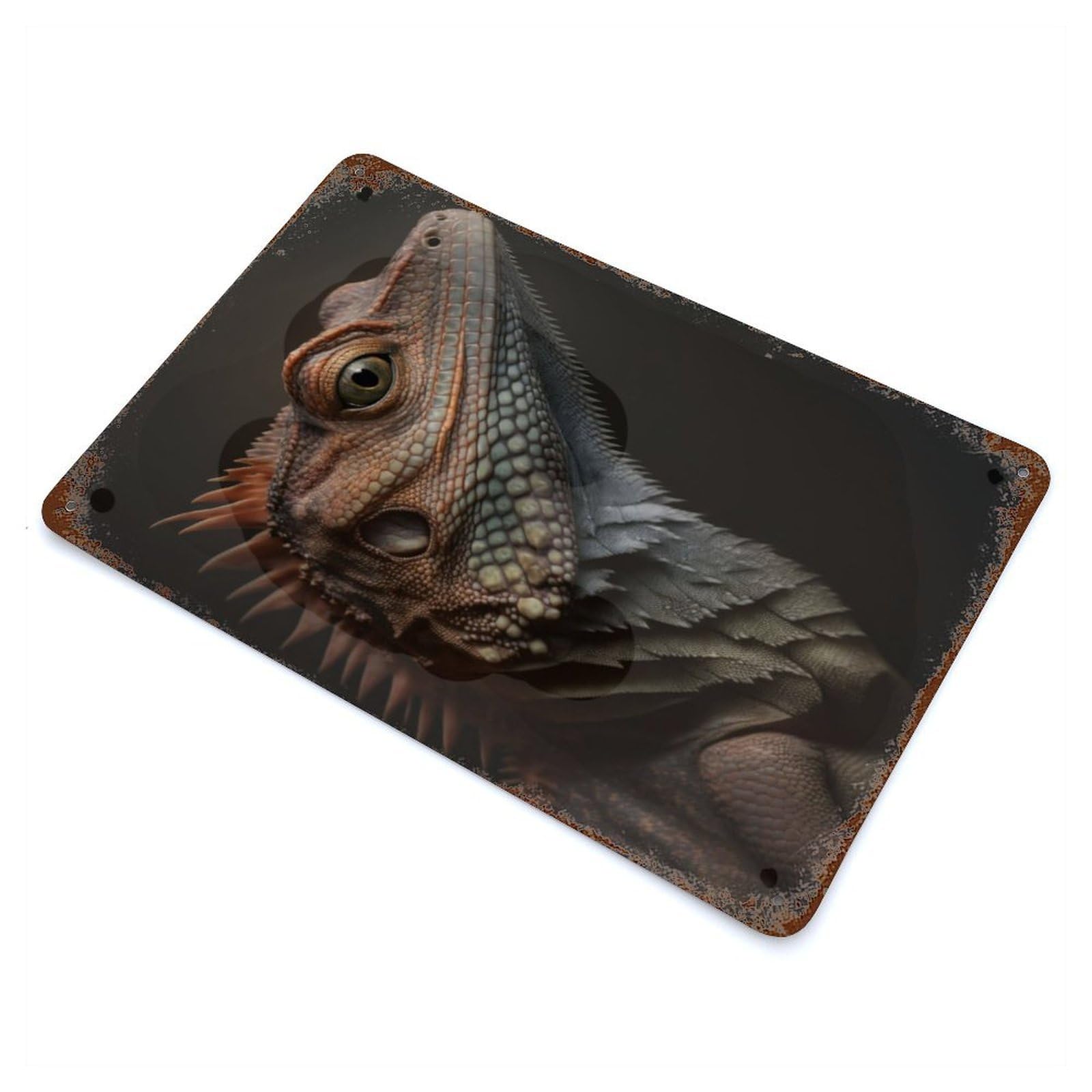 Lizard Portrait Rusty Metal Tin Sign 11.8"x7.9", Ideal for Patio, Garden Room And Bar Decor