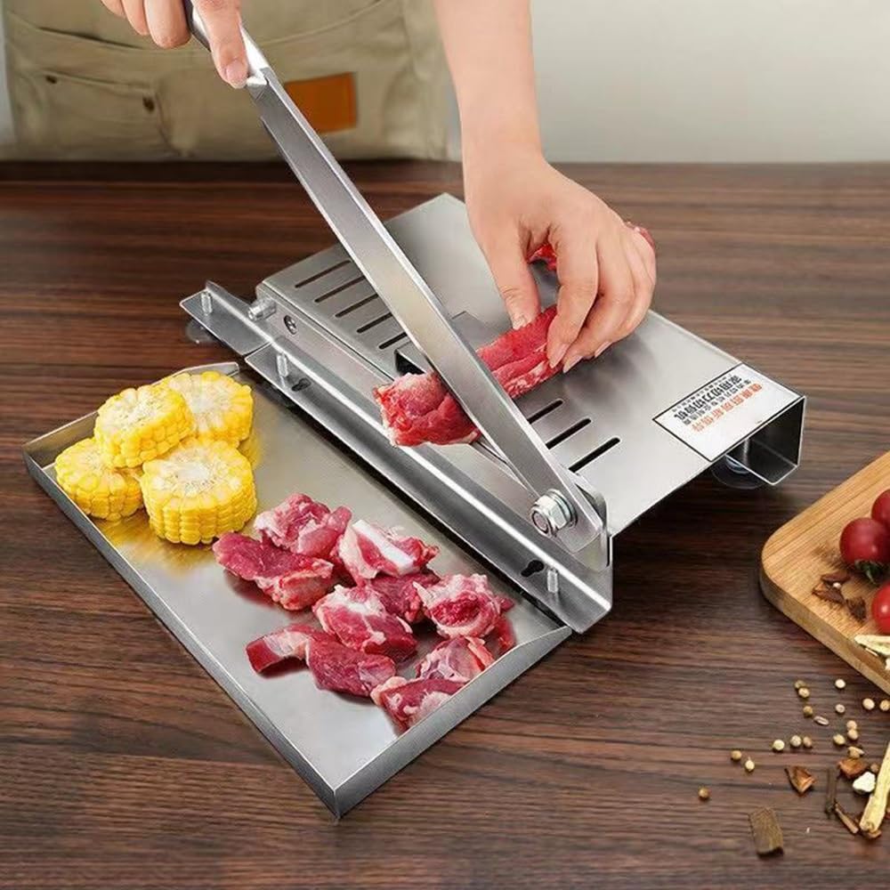 Cortador manual de carne con cortador de acero inoxidable y bandeja para pescado, pollo, carne de res, verduras y alimentos cocinados