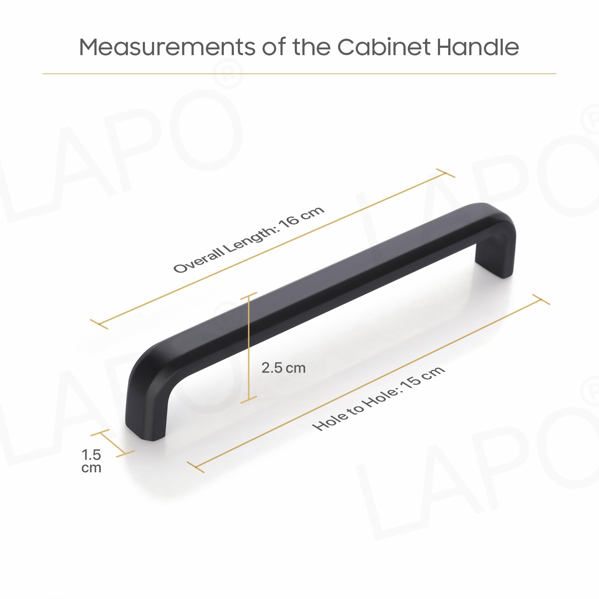 LAPO 6 tiradores de acero inoxidable para armario, armario de cocina, 15,2 cm, color negro