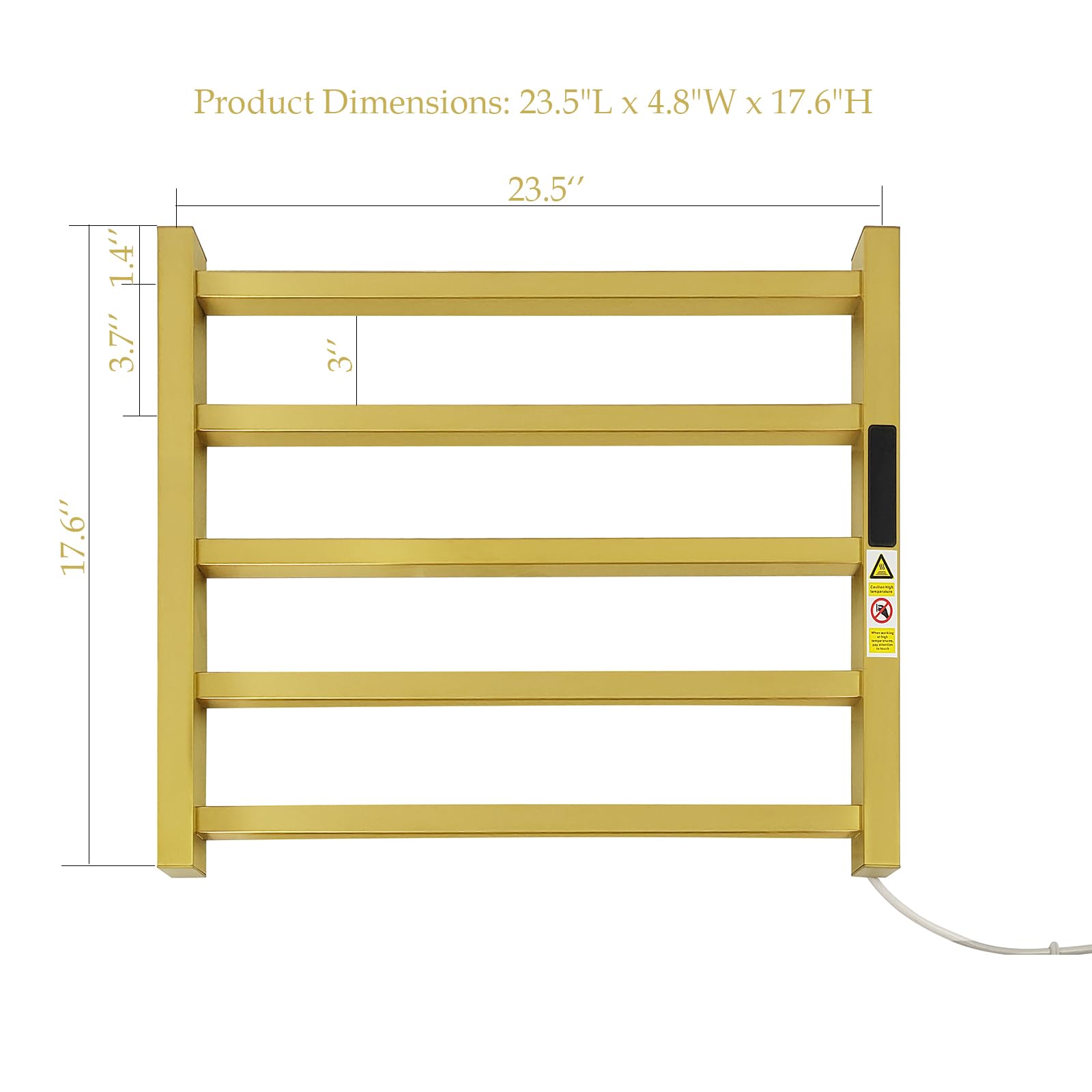 5 Bars Luxury Towel Warmers Wall Mounted Heated Towel Rack, Towel Warmer for Bathroom with Timer & Temperature Multi-Level Adjustable, Hardwired and Plug-in Compatible (Brushed Gold)