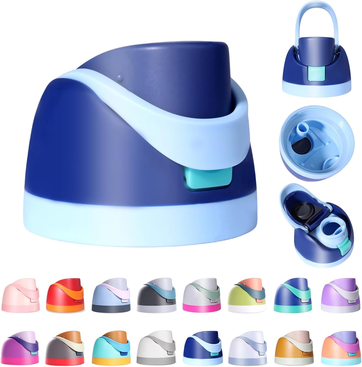 Replacement Lid for Owala, Compatible with Owala Cup 16oz 24oz 32oz 40oz, One Button Water Bottle Top Lid Replacement Accessory, Leakproof, BPA-Free, Cyan - 2